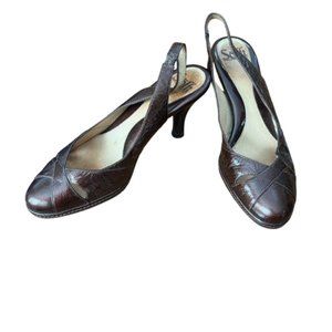 Sofft Brown Patent Leather Slingback High Heel Shoes